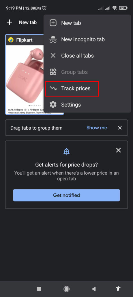 Google Chrome for Android Price tracker